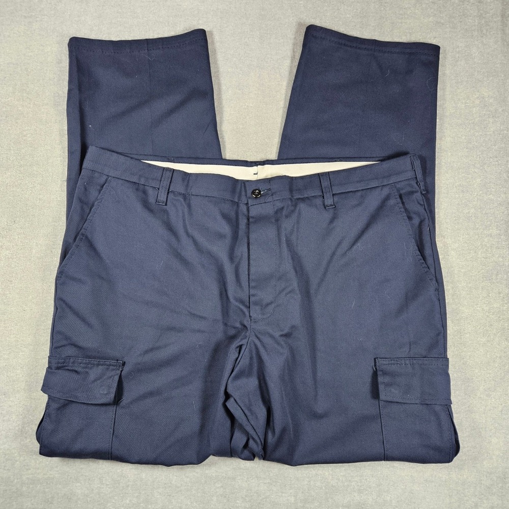 Aramark Authentic Mens Navy Blue Cargo Pants Stretch Adjustec 40x32 Work